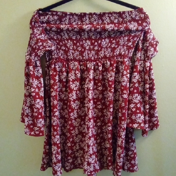 Womans L Maroon Pink Ruffled Cut Out Sundress Mini Or Off Shoulder Top Ruffle - Picture 4 of 5